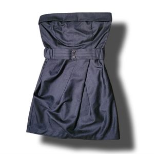 Mustard Seed Grey Black Strapless Belted Dress EUC S